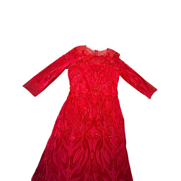 Marchesa Notte Red Velvet Sequin Evening Gown - Size 6 - Picture 15 of 16
